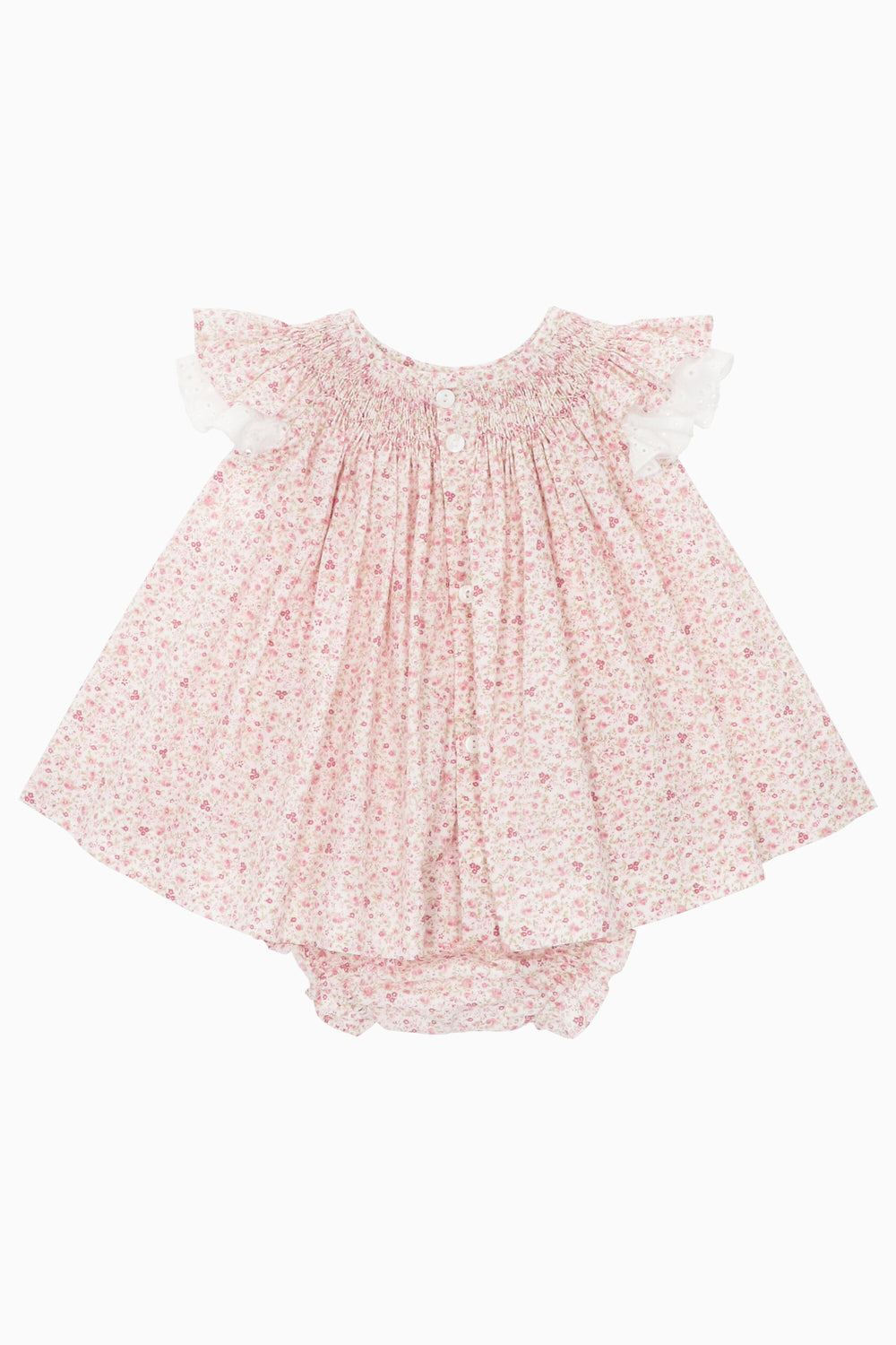 Martín Aranda "Isabella" Dusky Pink Floral Smocked Dress & Bloomers | Millie and John