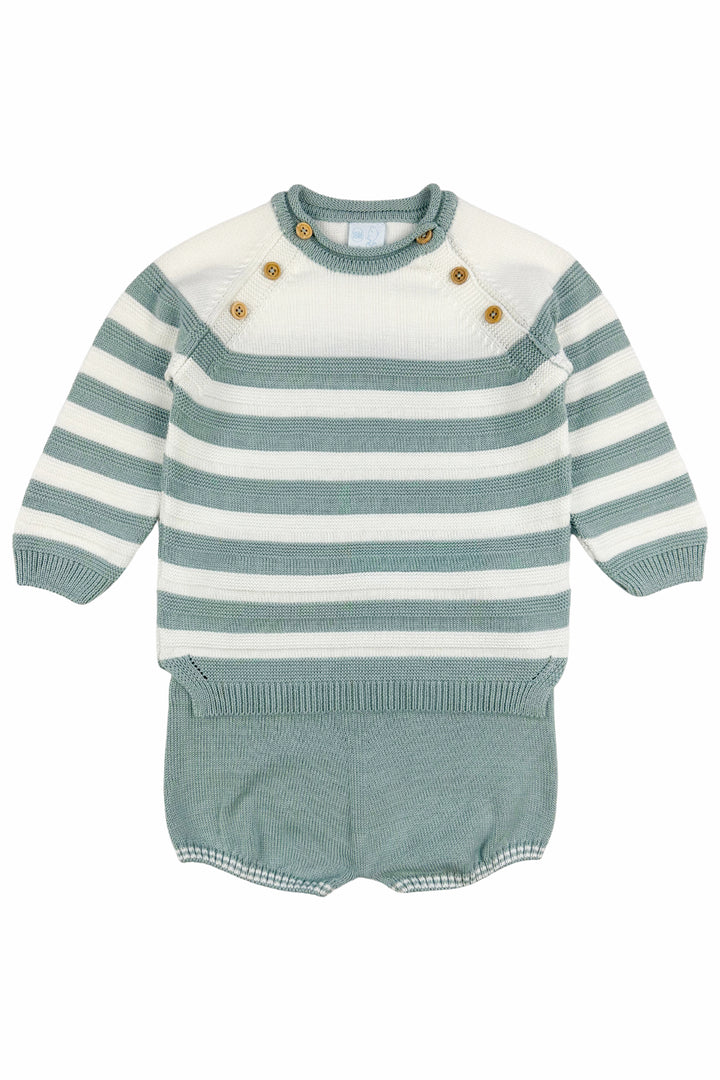Granlei "Abel" Teal Stripe Knit Top & Shorts | Millie and John