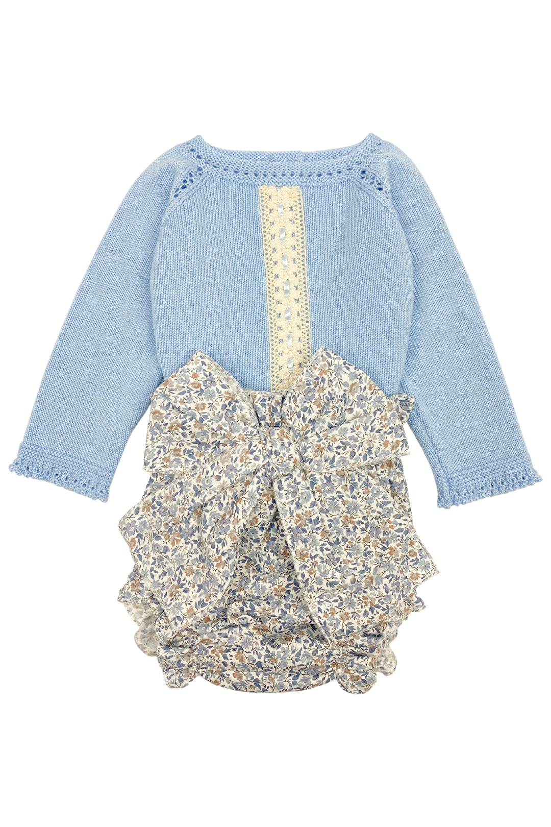 Granlei "Adelaide" Powder Blue Knit Top & Floral Bloomers | Millie and John