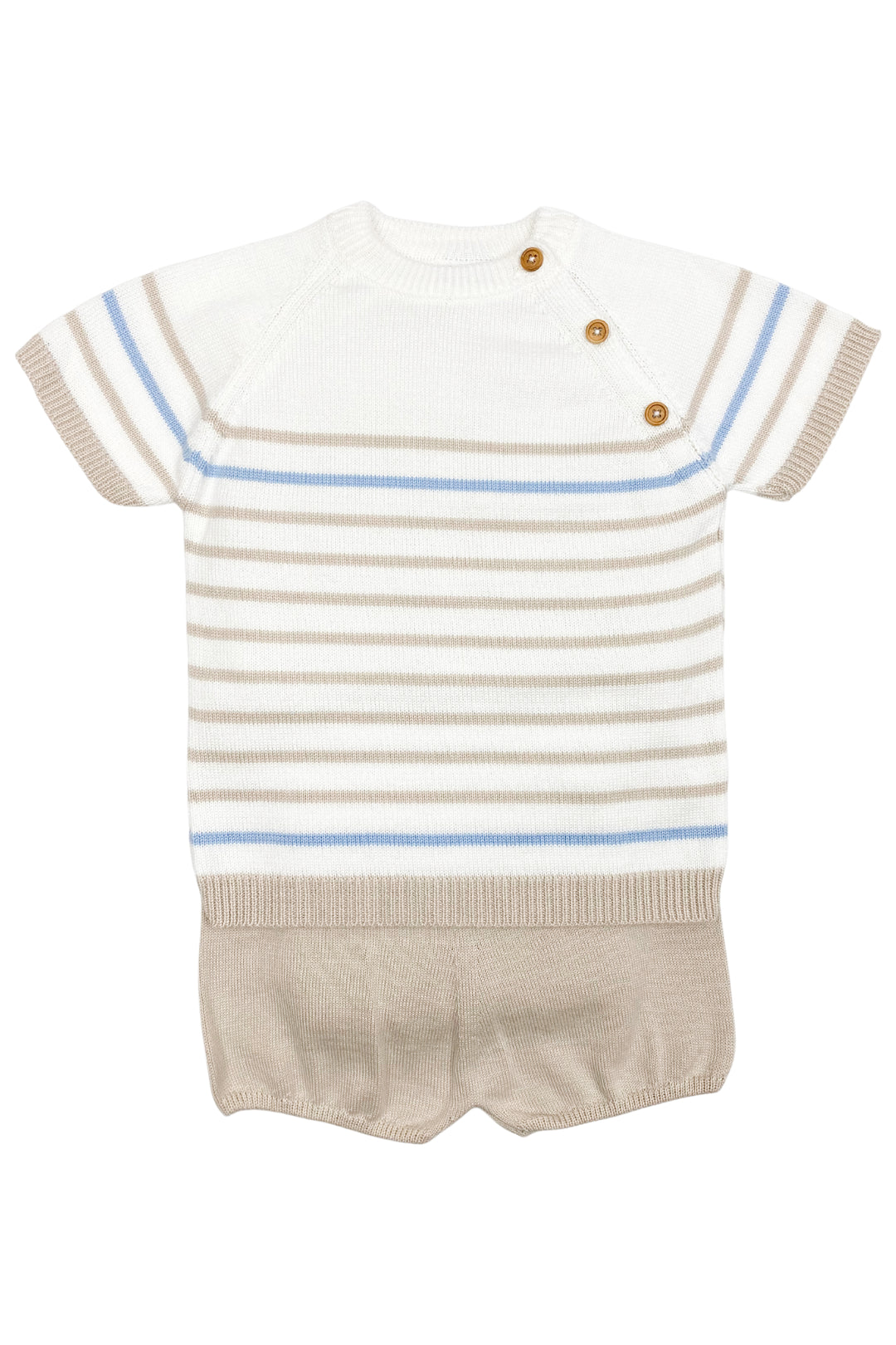 Granlei "Casper" Stone & Blue Striped Knit Top & Shorts | Millie and John