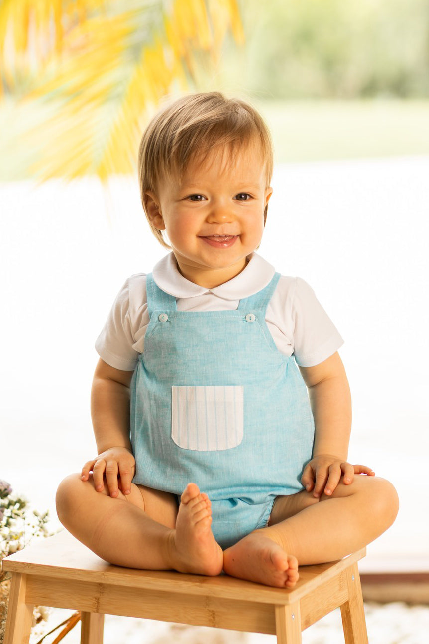 Deolinda "Neo" Turquoise Dungaree Romper Set | Millie and John