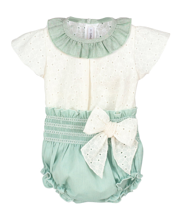 Calamaro Excellentt "Clementine" Mint Broderie Anglaise Blouse & Bloomers | Millie and John