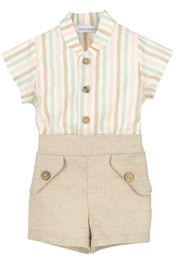 Calamaro Excellentt "Pascal" Pastel Striped Linen Shirt & Shorts | Millie and John