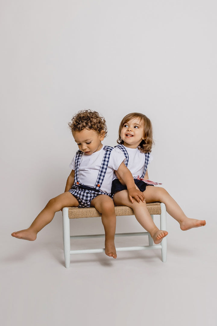 Calamaro "Hex" Navy Gingham T-Shirt & Jam Pants with Braces | Millie and John