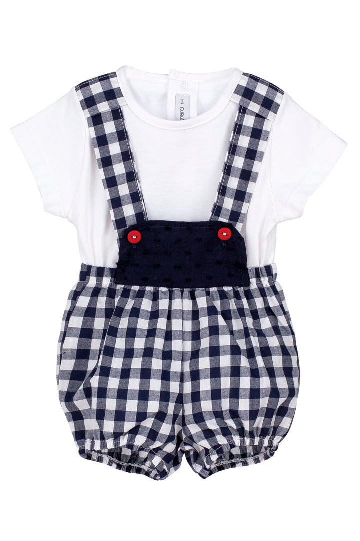 Calamaro "Hex" Navy Gingham T-Shirt & Jam Pants with Braces | Millie and John