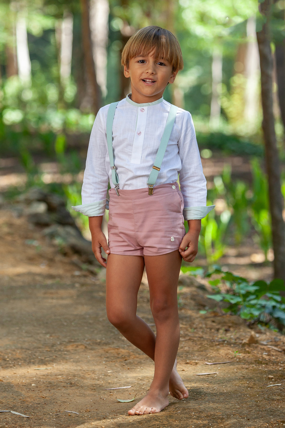 Abuela Tata "Callahan" Shirt & Dusky Pink Shorts with Braces | Millie and John