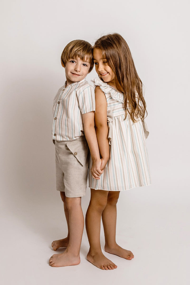 Calamaro Excellentt "Pascal" Pastel Striped Linen Shirt & Shorts | Millie and John
