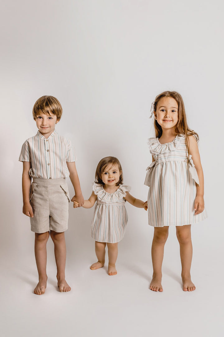 Calamaro Excellentt "Pascal" Pastel Striped Linen Shirt & Shorts | Millie and John