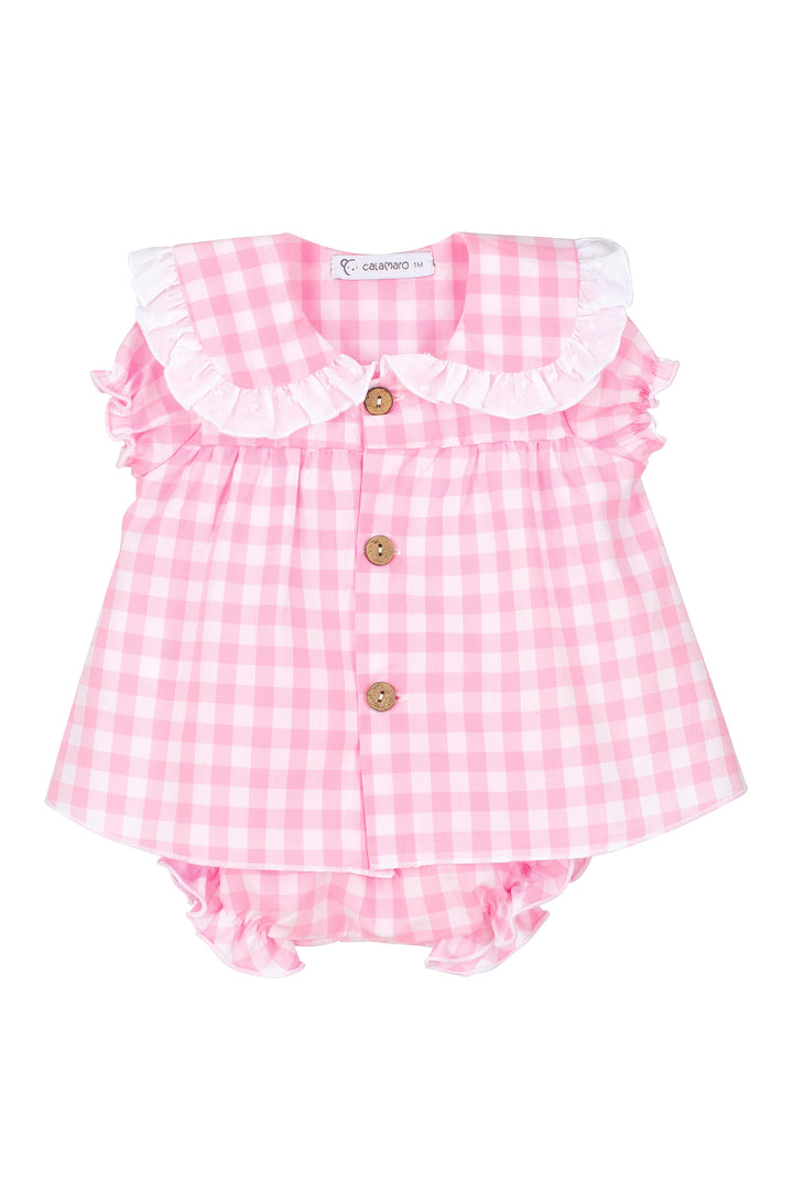 Calamaro "Meadow" Pink Gingham Blouse & Bloomers | Millie and John