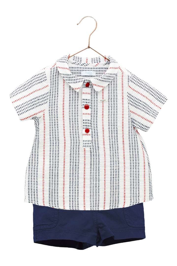 Foque PREORDER | "Cole" Red & Navy Striped Shirt & Shorts | Millie and John