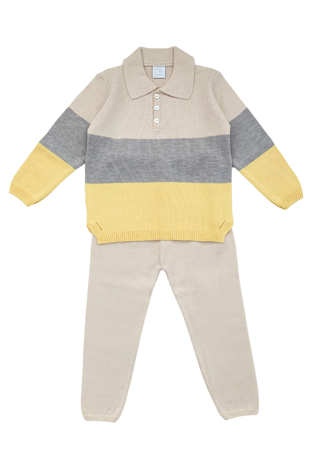 Granlei "Albert" Stone & Yellow Striped Knit Top & Trousers | Millie and John