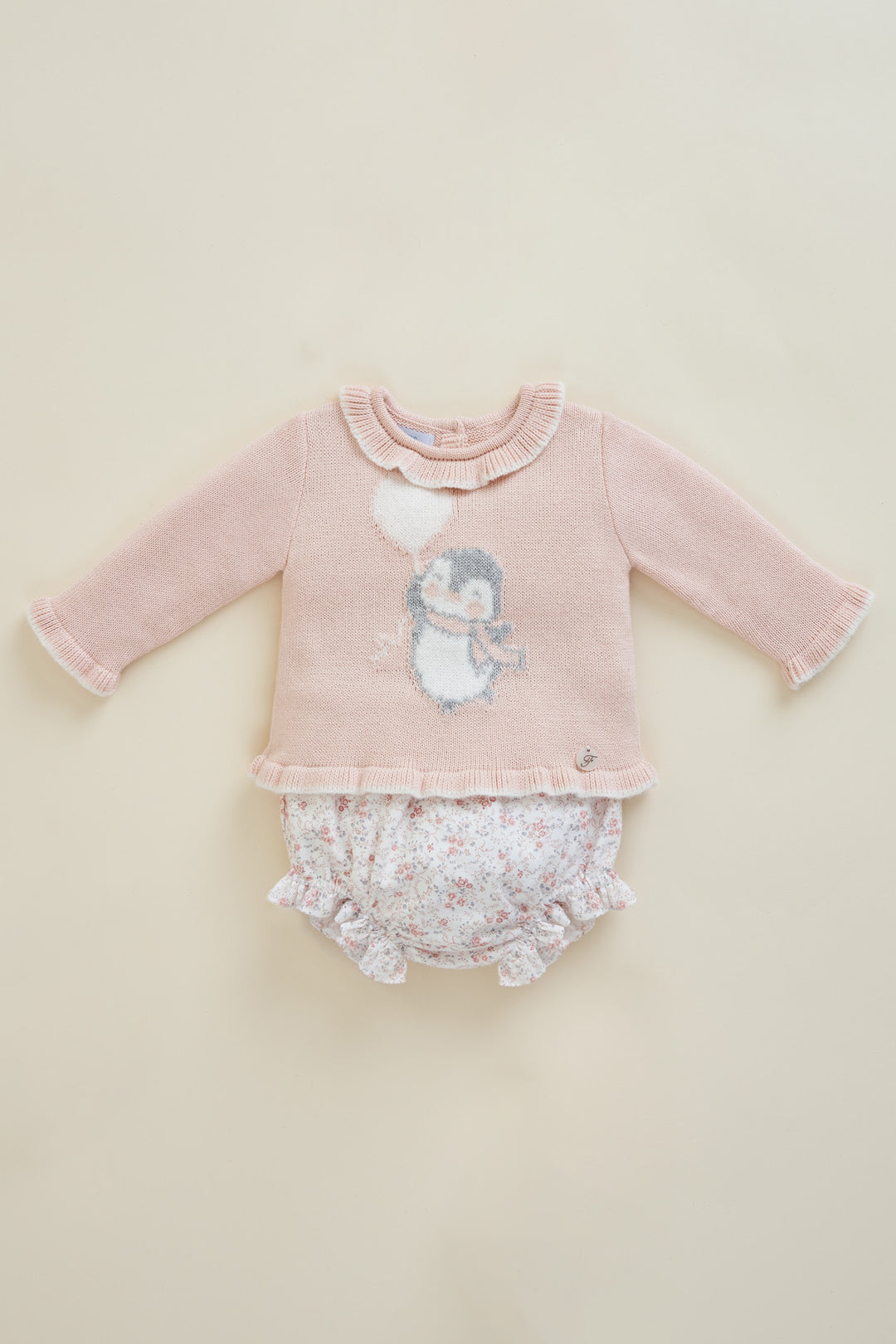 Foque "Delphine" Peach Knit Penguin Top & Bloomers | Millie and John