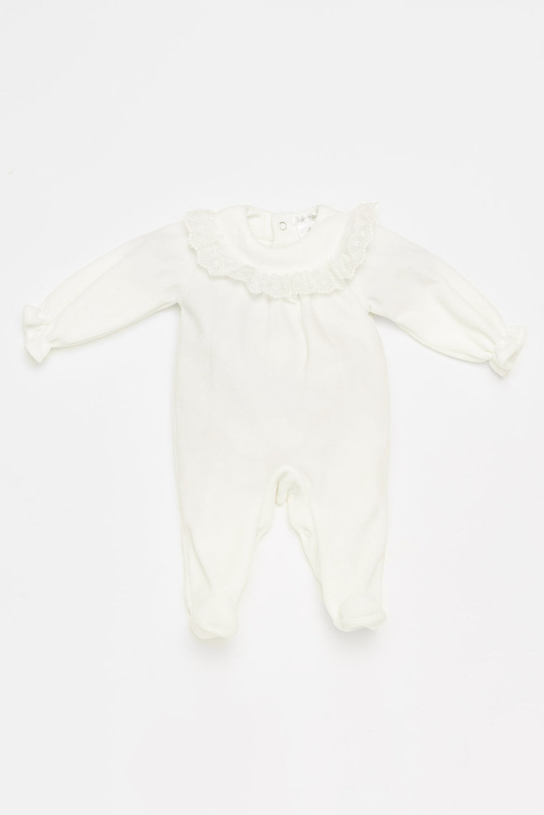 Deolinda "Elsa" Cream Velour Lace Sleepsuit | Millie and John