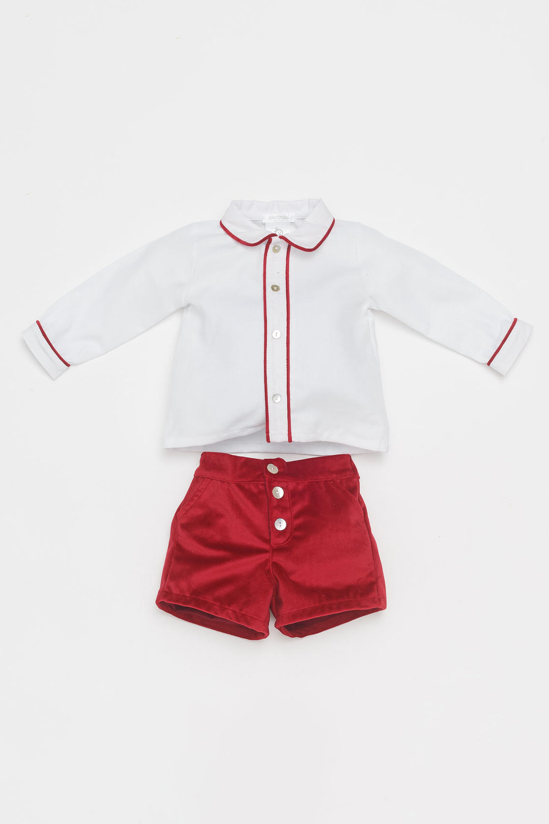 Deolinda "Roberto" White Shirt & Red Velvet Shorts | Millie and John