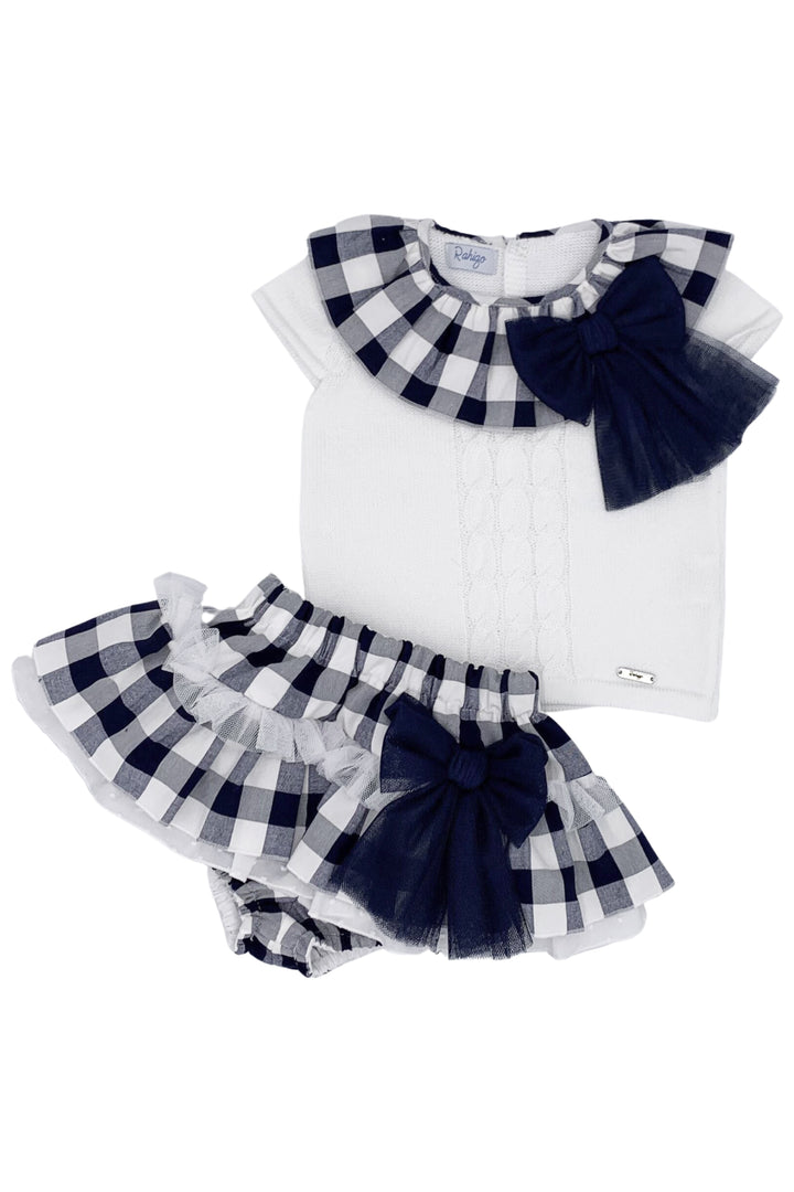 Rahigo "Penelope" Navy Gingham Knit Top & Skirt | Millie and John