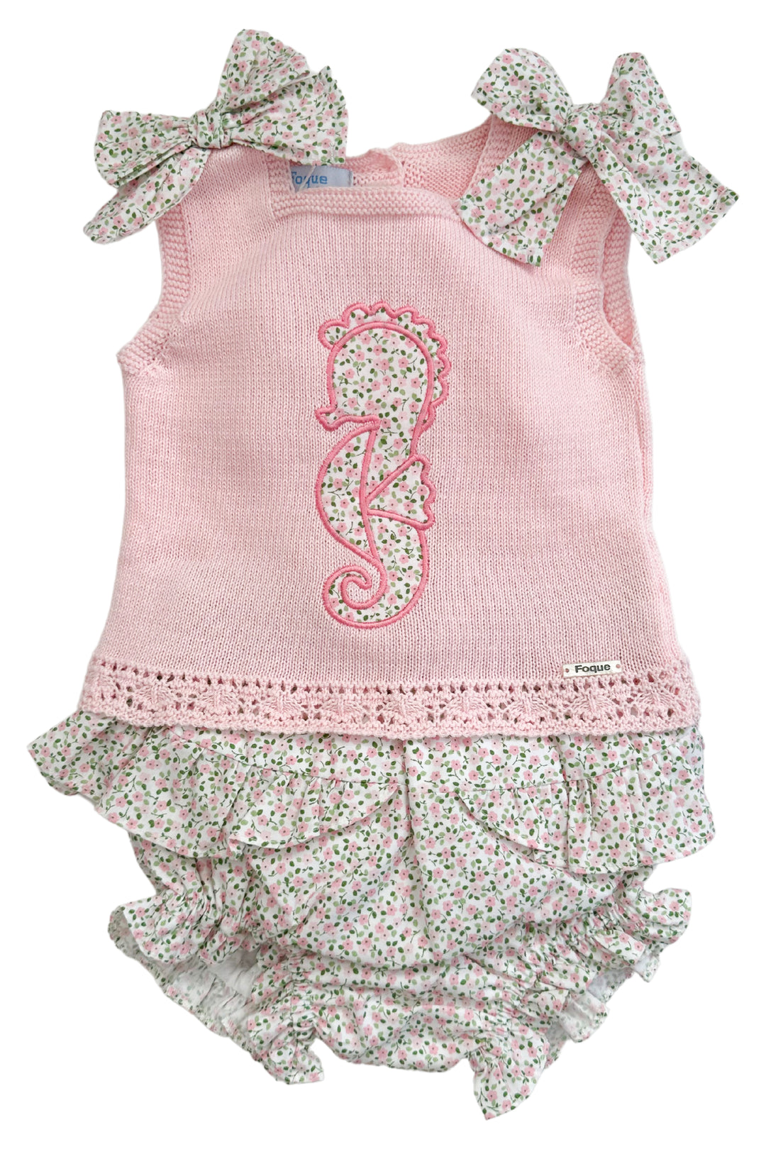 Foque PREORDER "Dafni" Pink Knit Seahorse Top & Bloomers | Millie and John