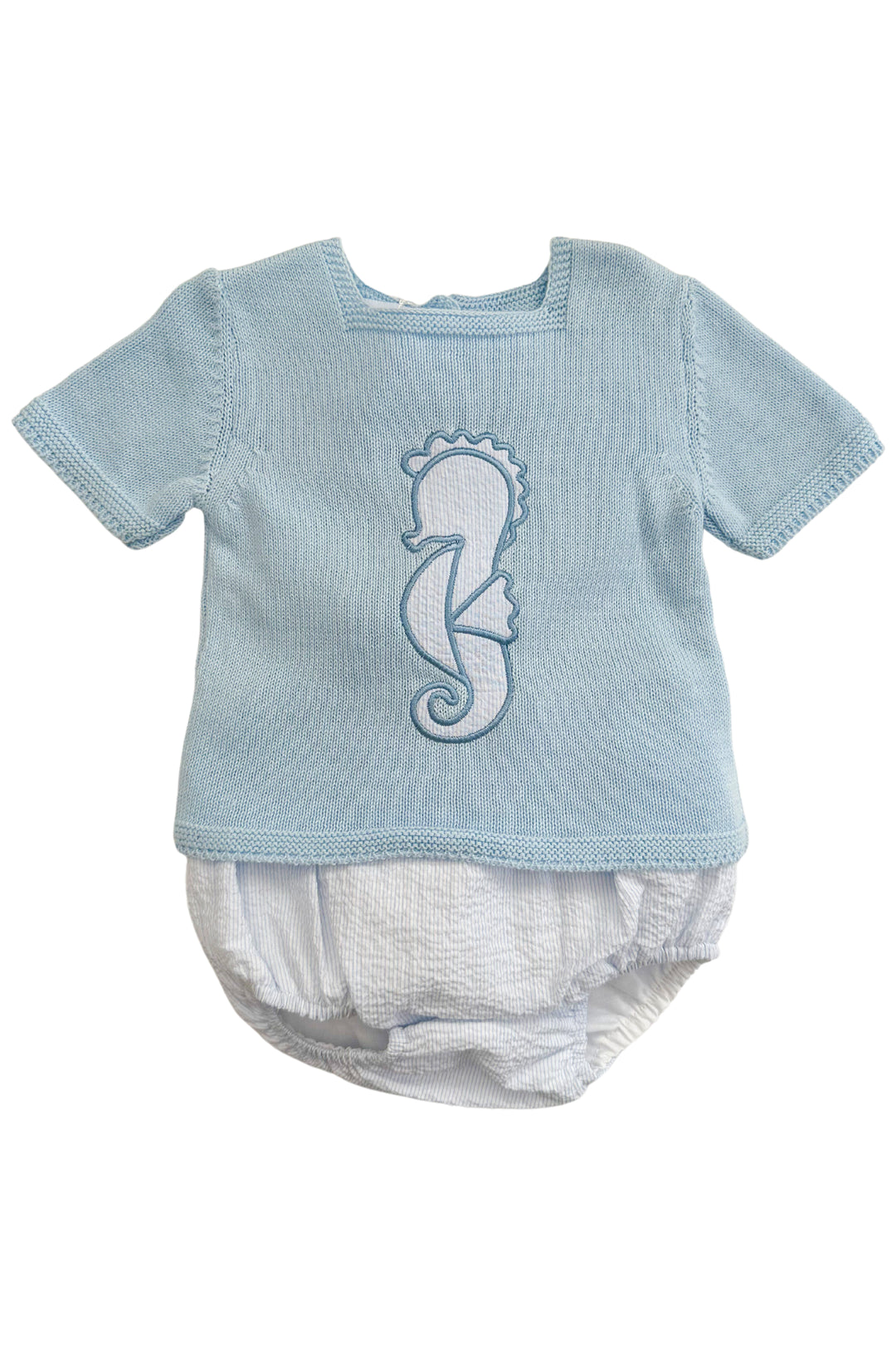 Foque PREORDER "Cove" Blue Knit Seahorse Top & Jam Pants | Millie and John