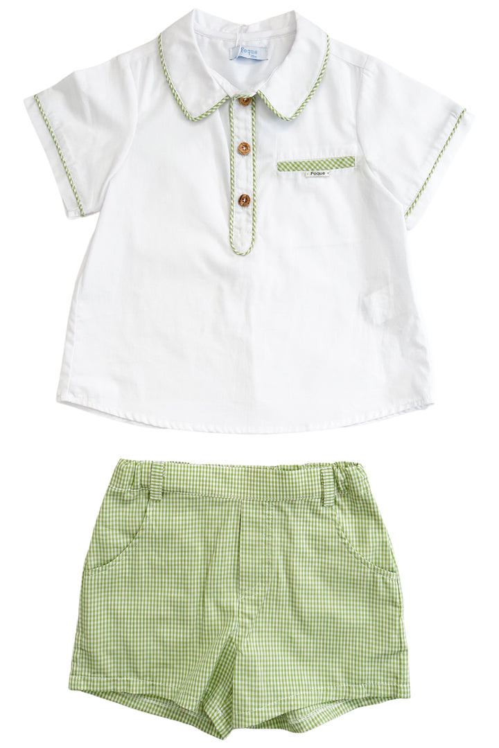 Foque PREORDER "Luca" Shirt & Green Gingham Shorts | Millie and John