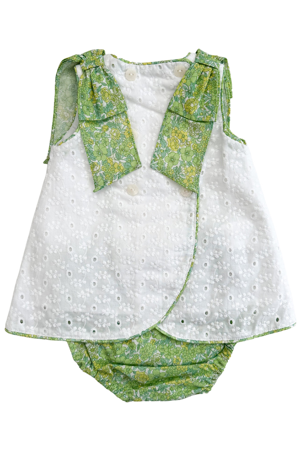 Foque PREORDER "Bluebelle" White & Green Broderie Anglaise Floral Dress & Bloomers | Millie and John