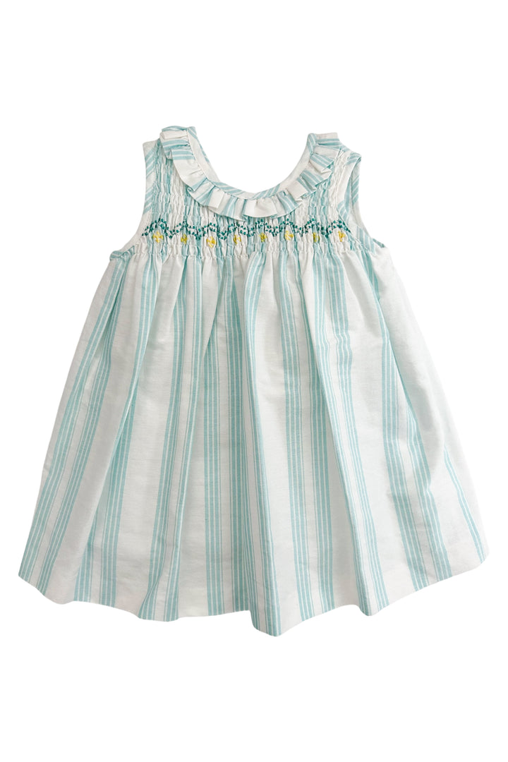 Foque PREORDER "Matilda" Turquoise Striped Smocked Dress | Millie and John