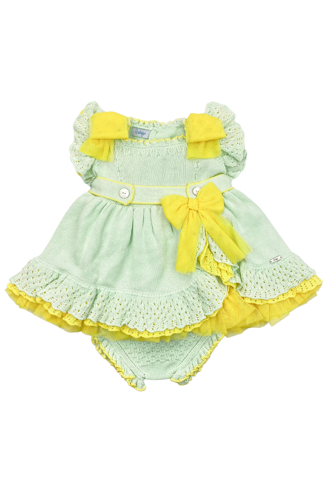 Rahigo "Beatrice" Mint & Yellow Knit Tulle Dress & Bloomers | Millie and John