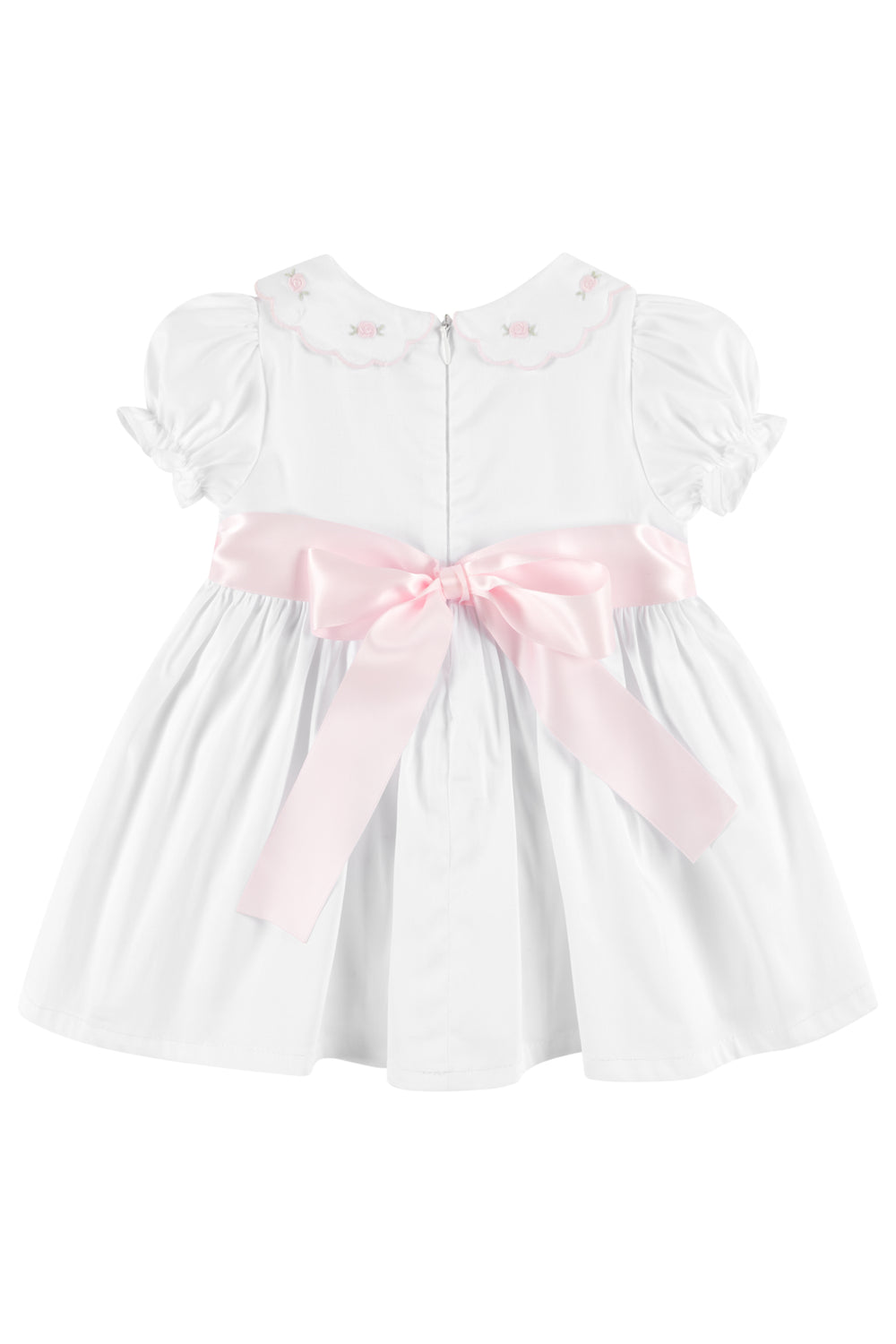Deolinda "Cassie" White & Pink Smocked Rose Dress | Millie and John