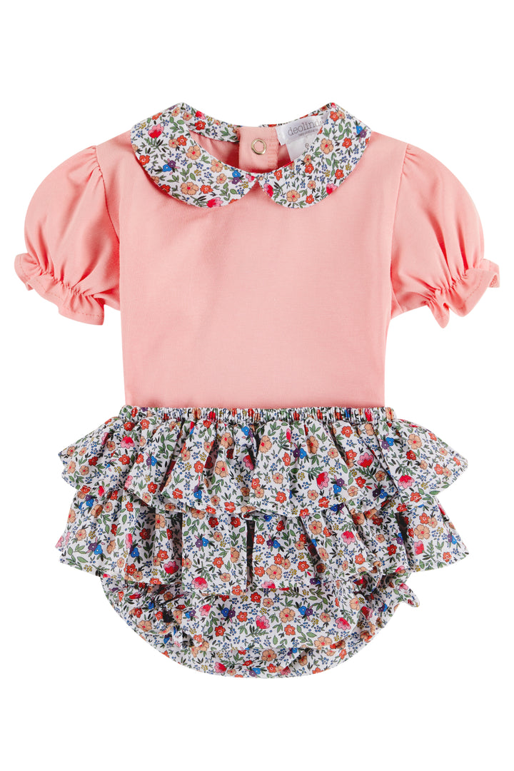 Deolinda "Georgiana" Coral Floral Blouse & Bloomers | Millie and John