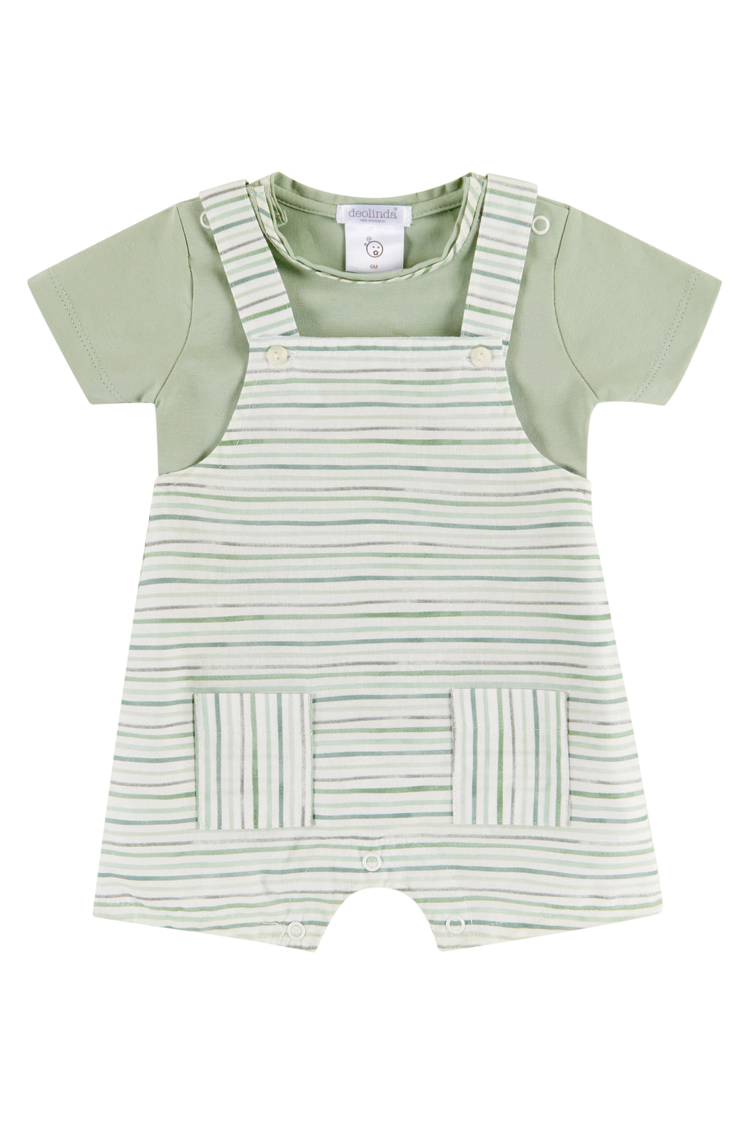 Deolinda "Victor" Sage Green Stripe Dungaree Set | Millie and John