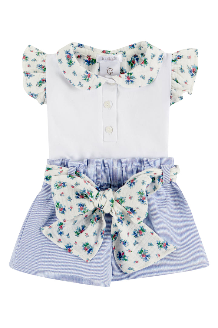 Deolinda "Colette" Dusky Blue Floral Blouse & Shorts | Millie and John