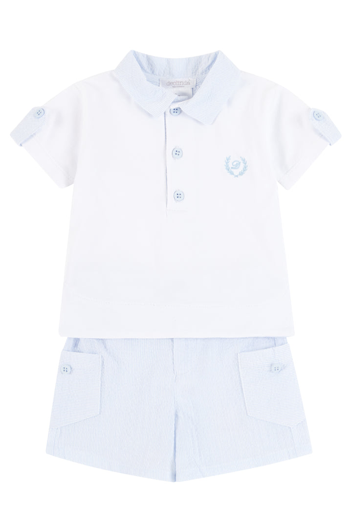 Deolinda "Roman" Blue Seersucker Polo Shirt & Shorts | Millie and John