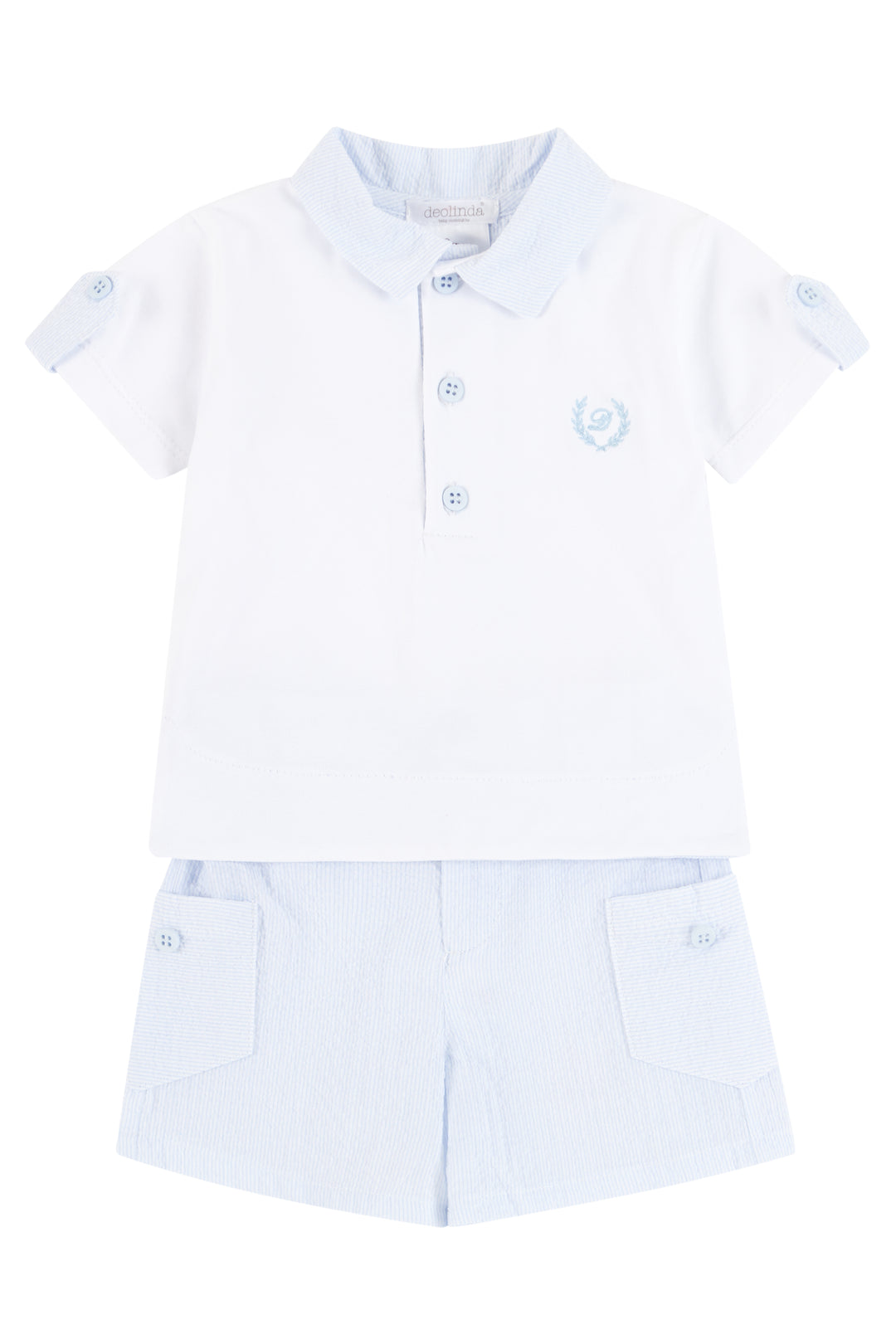 Deolinda "Roman" Blue Seersucker Polo Shirt & Shorts | Millie and John