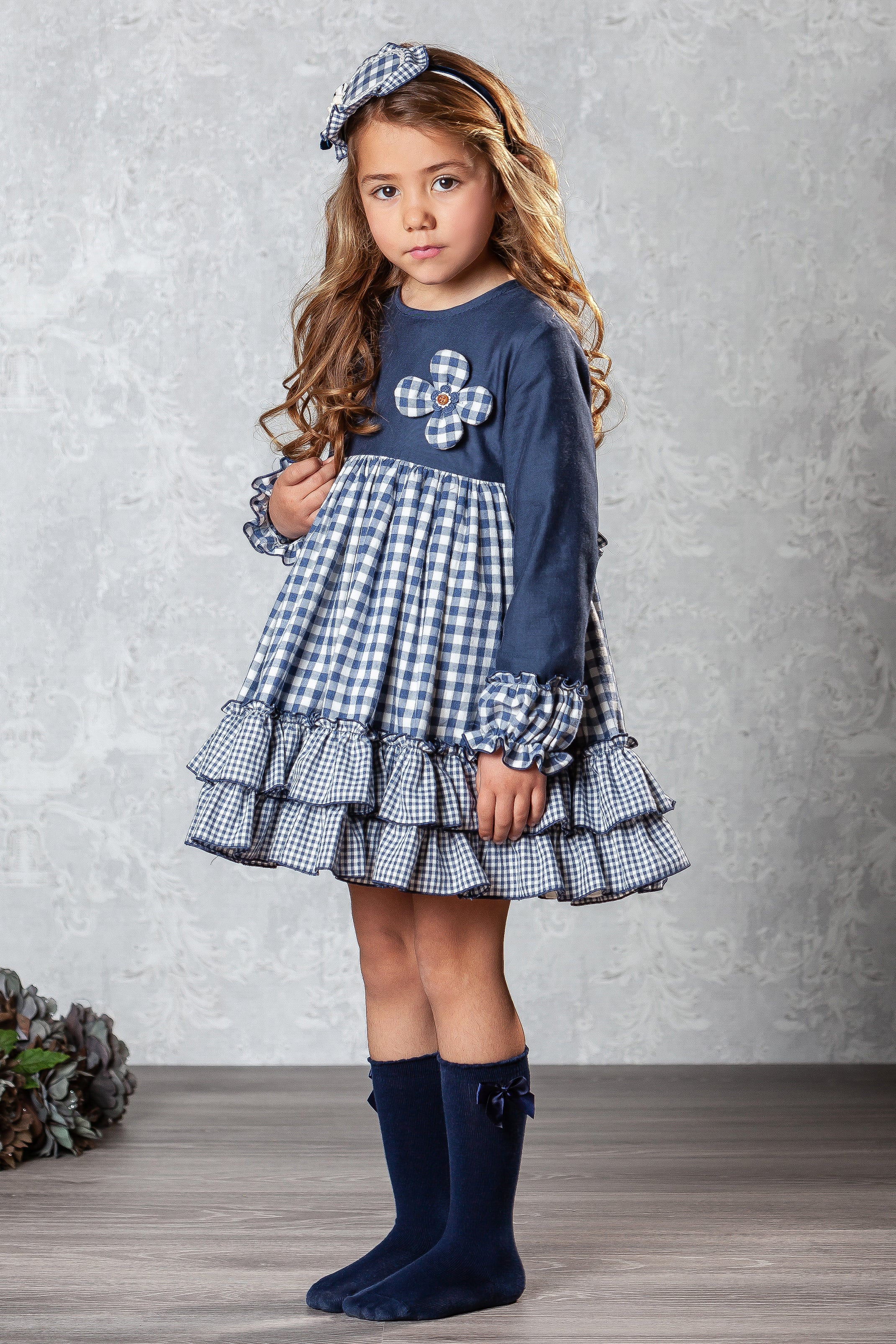 Girls navy sale gingham dress