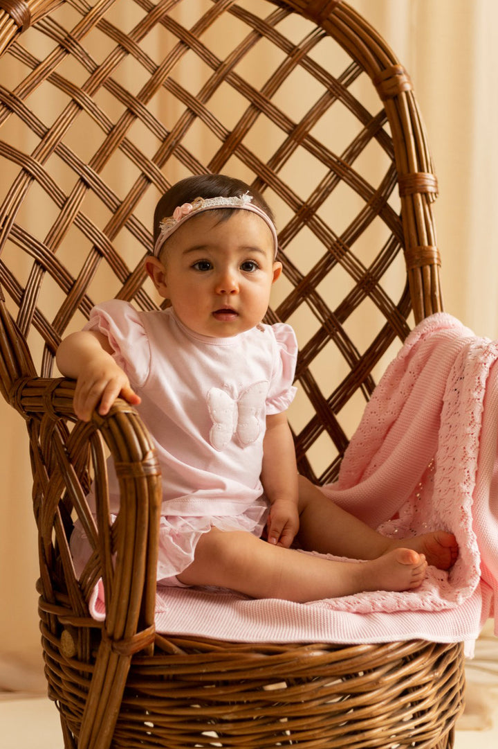 Deolinda "Alba" Pink 3D Butterfly Tulle Top & Bloomers | Millie and John