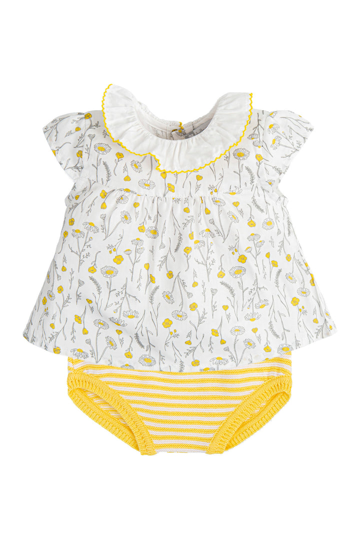 Tutto Piccolo "Melia" Yellow Floral Blouse & Knit Bloomers | Millie and John