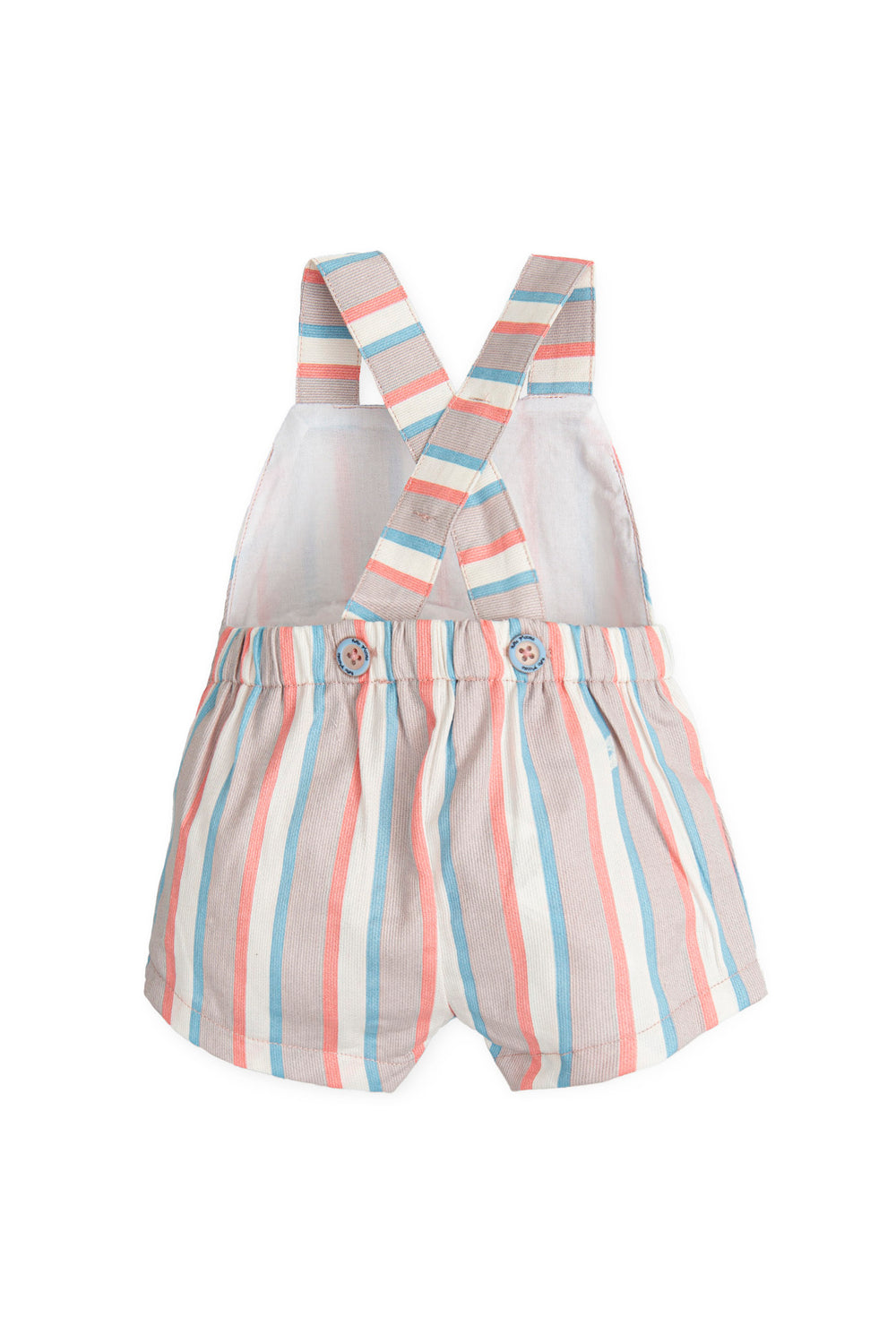 Tutto Piccolo "Edward" Beige, Coral & Blue Striped Dungarees | Millie and John