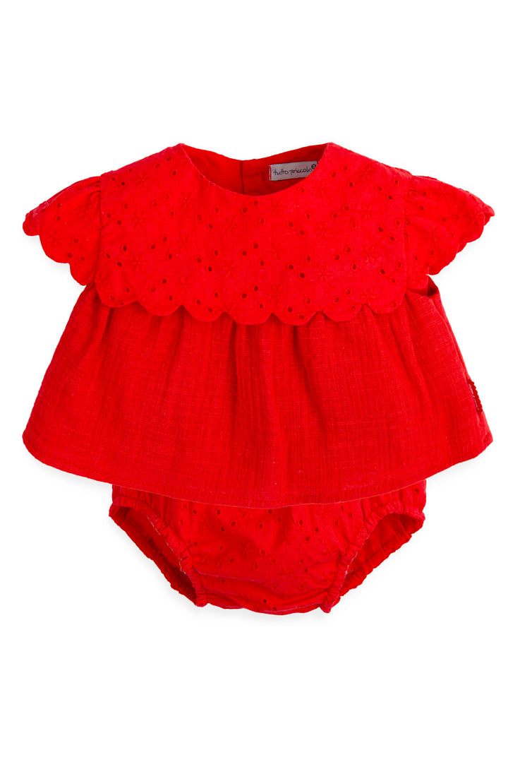 Tutto Piccolo "Camila" Red Broderie Anglaise Blouse & Bloomers | Millie and John