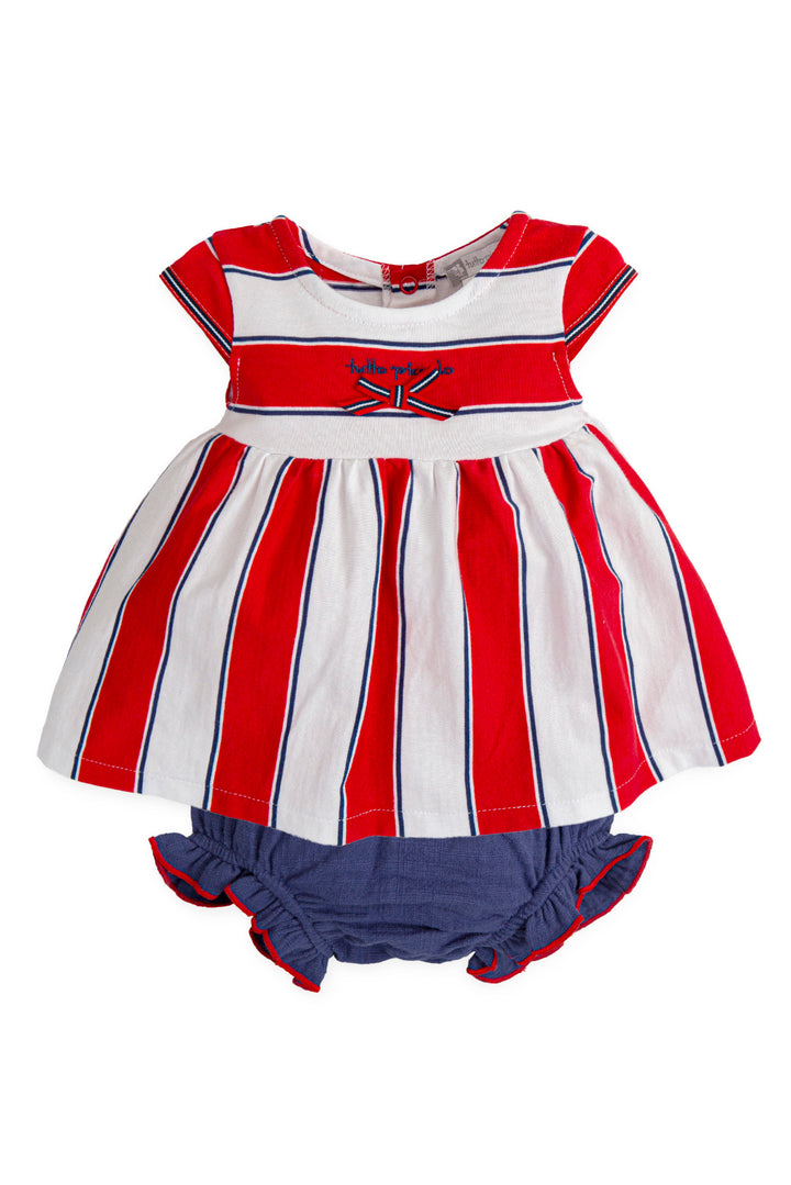 Tutto Piccolo "Erica" Red & Navy Striped Dress & Bloomers | Millie and John