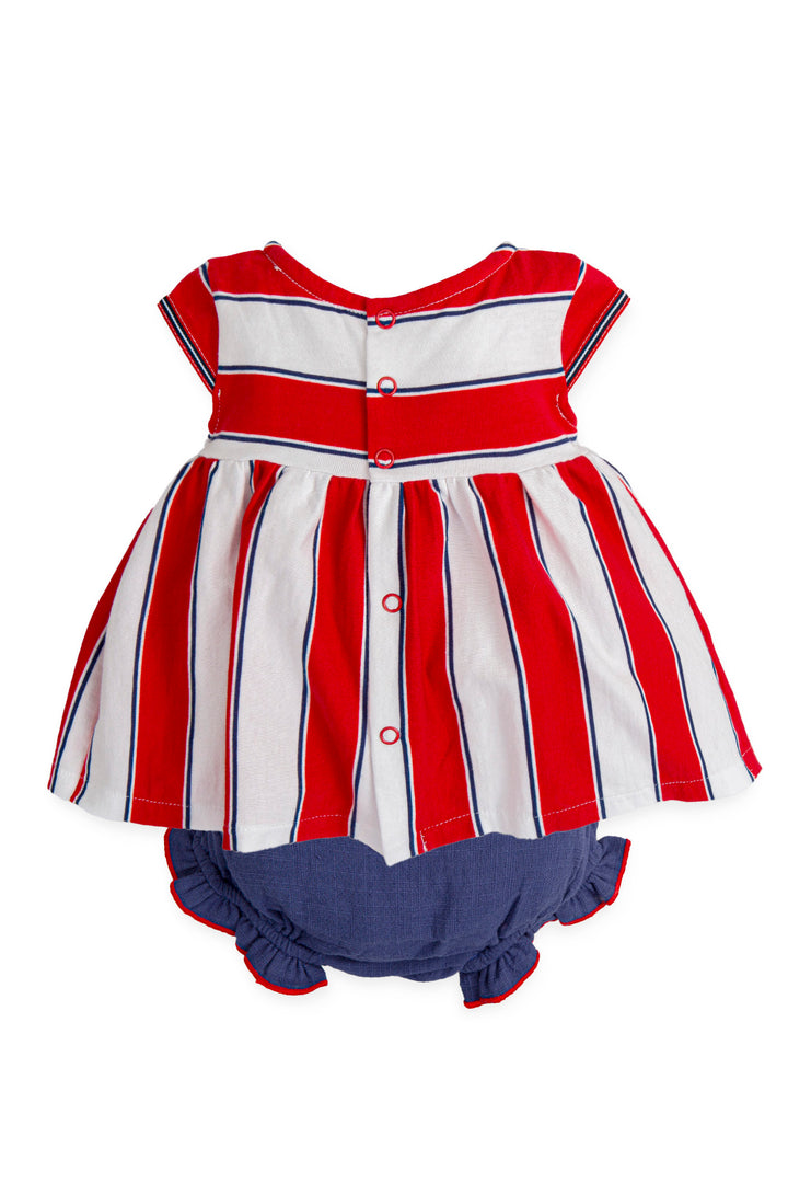 Tutto Piccolo "Erica" Red & Navy Striped Dress & Bloomers | Millie and John