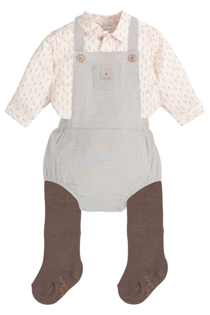 Tutto Piccolo "Roman" Blue Houndstooth Dungaree Romper Set | Millie and John