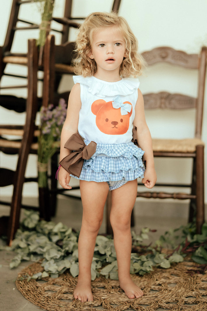 Pio Pio "Lucia" Teddy Blouse & Gingham Bloomers | Millie and John