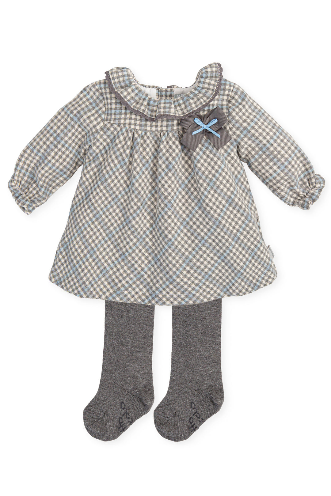 Tutto Piccolo "Kaia" Grey & Blue Houndstooth Dress & Tights | Millie and John