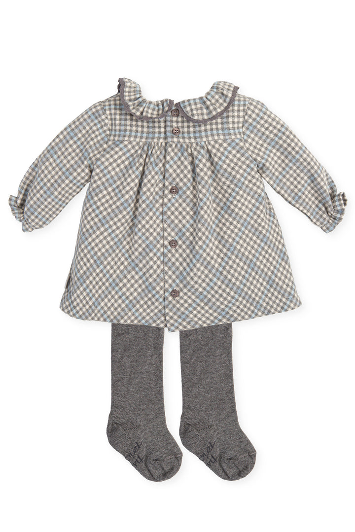 Tutto Piccolo "Kaia" Grey & Blue Houndstooth Dress & Tights | Millie and John