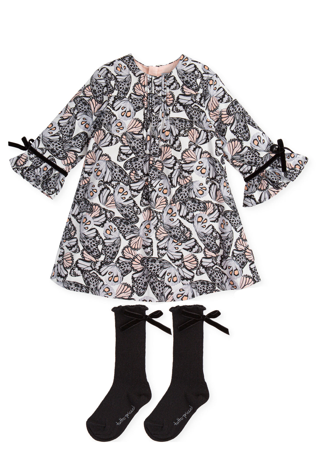 Tutto Piccolo "Navie" Grey Butterfly Dress & Socks | Millie and John