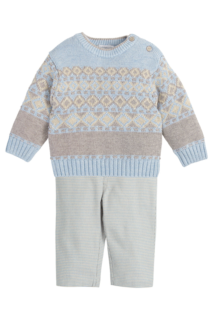 Tutto Piccolo "Logan" Blue Knit Jumper & Houndstooth Trousers | Millie and John