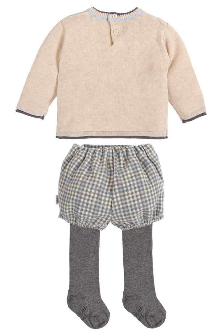Tutto Piccolo "Cedric" Stone Knit Jumper, Houndstooth Shorts & Tights | Millie and John
