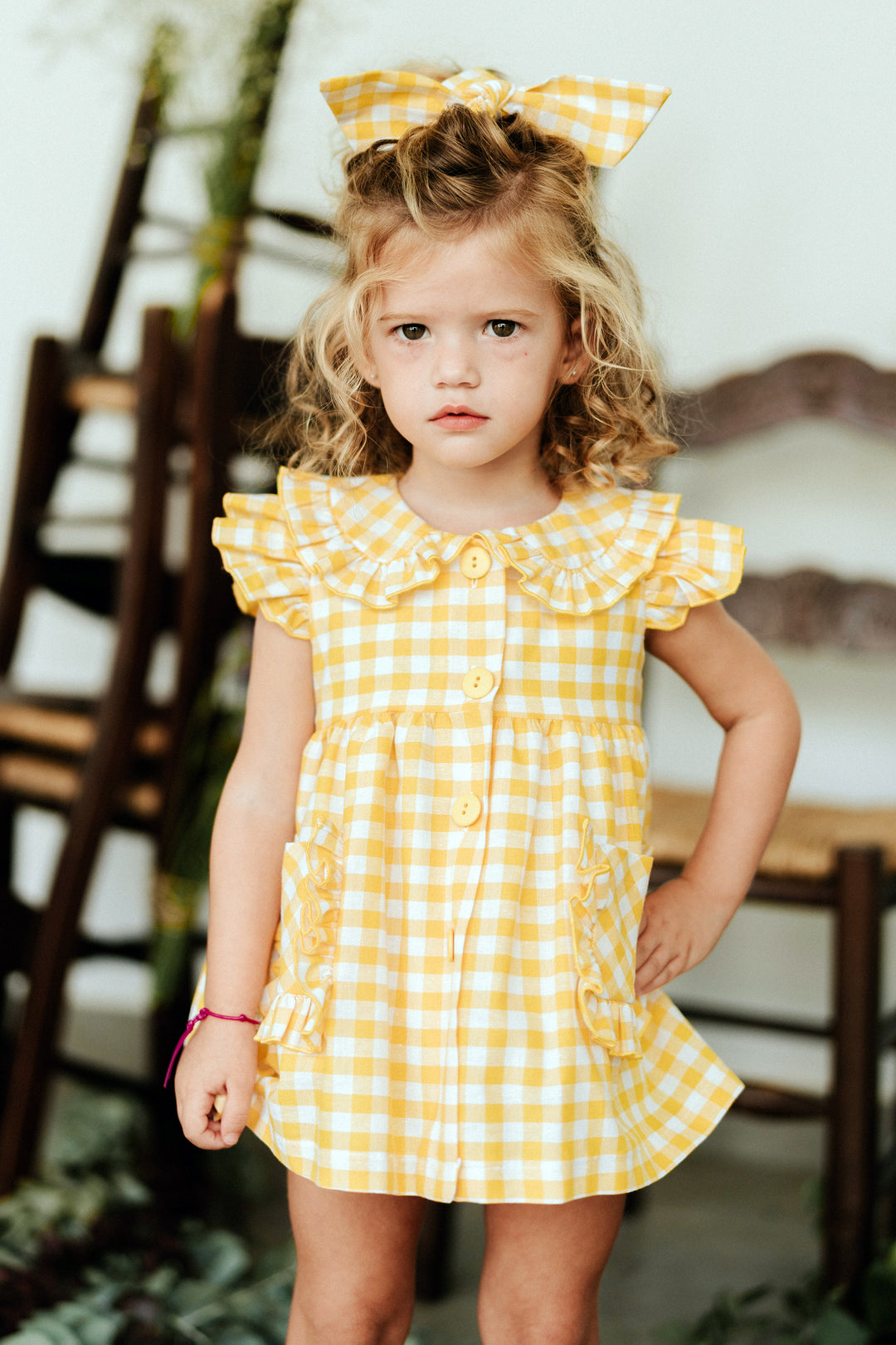Mon Petit Bonbon "Juniper" Yellow Gingham Dress | Millie and John
