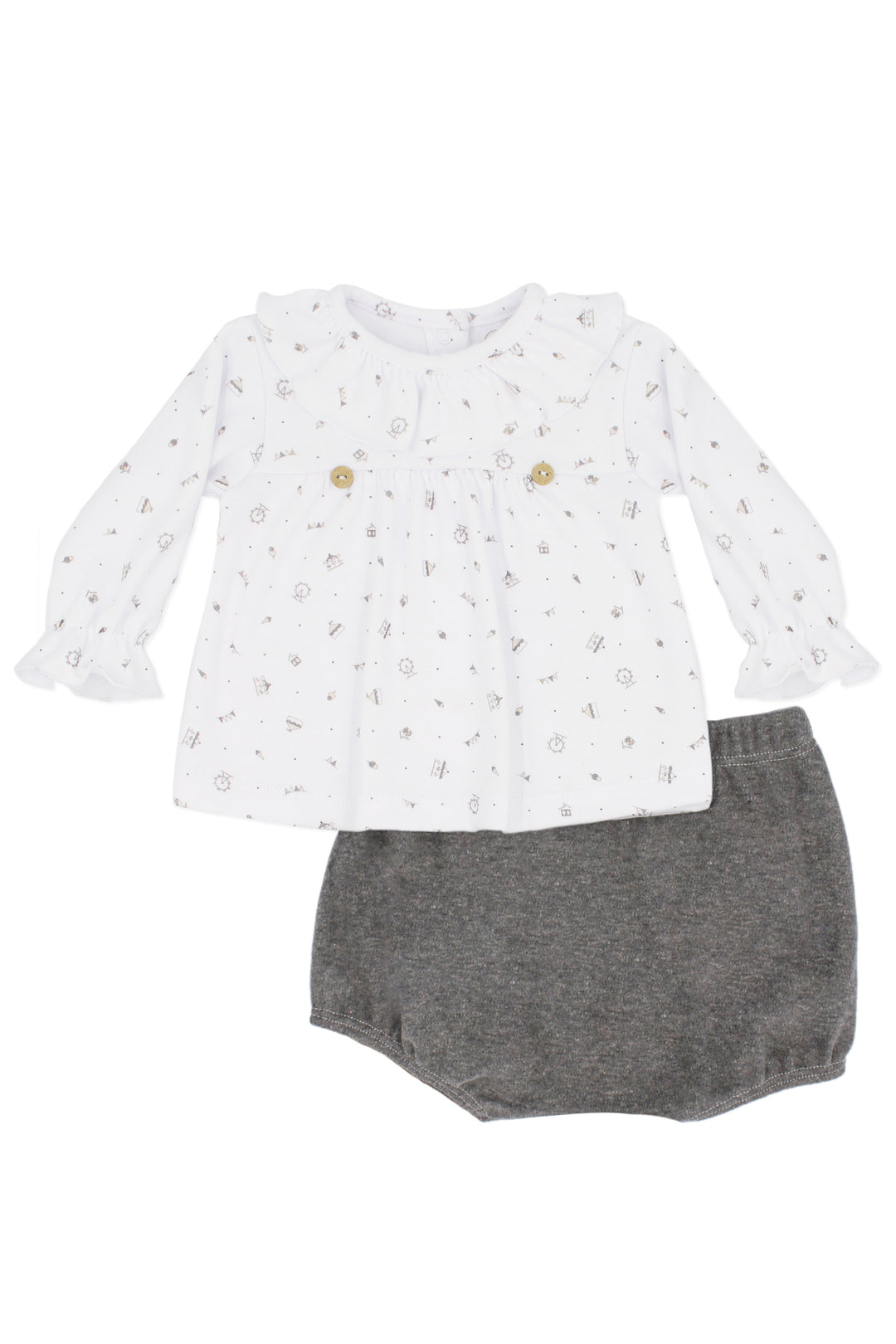 Rapife "Ivy" Grey Fairground Print Blouse & Bloomers | Millie and John
