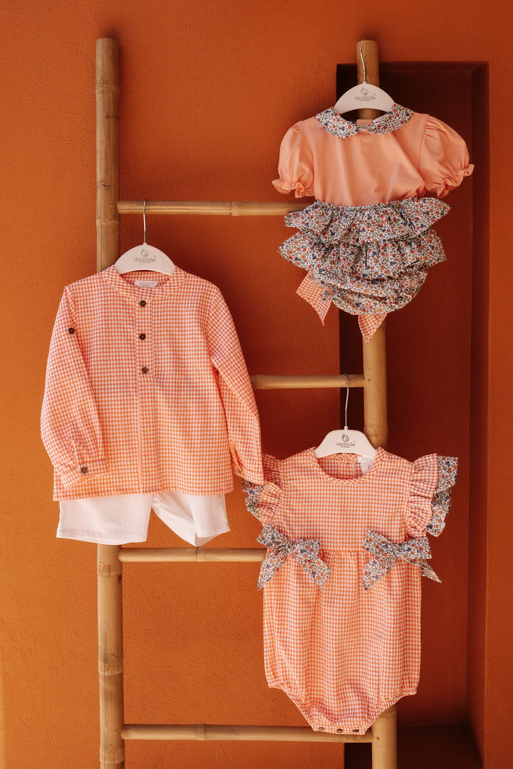 Deolinda "Georgiana" Coral Floral Blouse & Bloomers | Millie and John