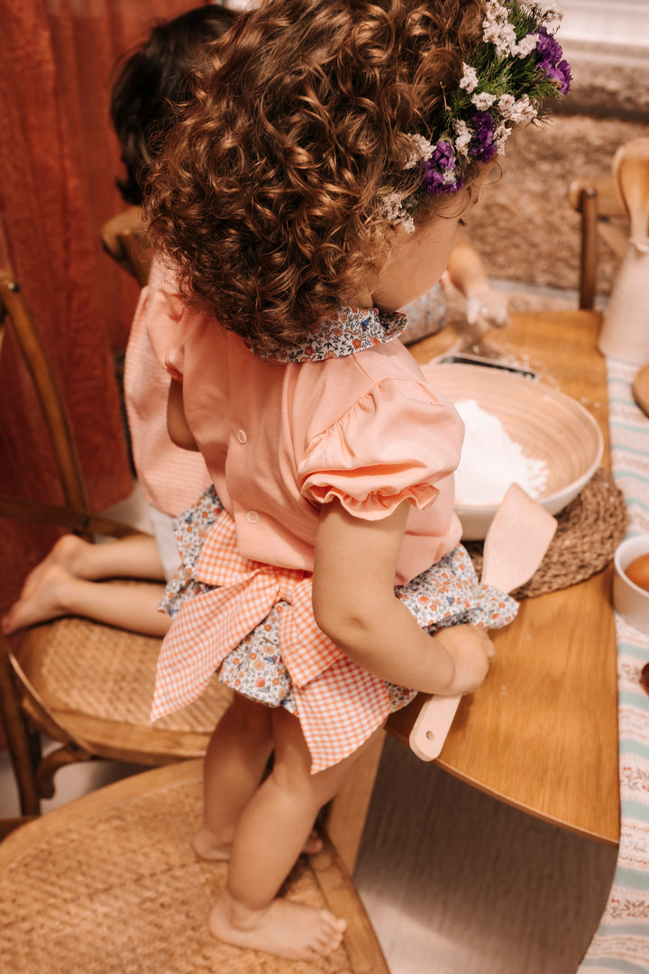 Deolinda "Georgiana" Coral Floral Blouse & Bloomers | Millie and John