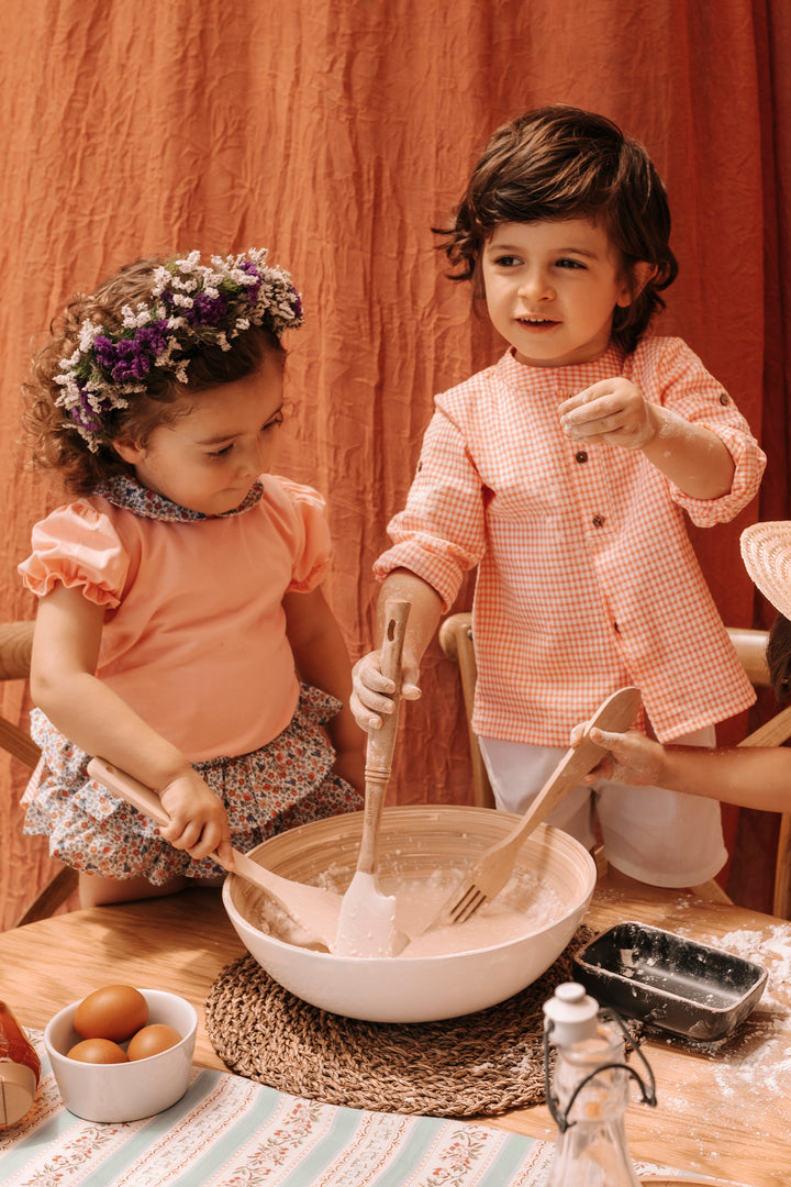 Deolinda "Georgiana" Coral Floral Blouse & Bloomers | Millie and John